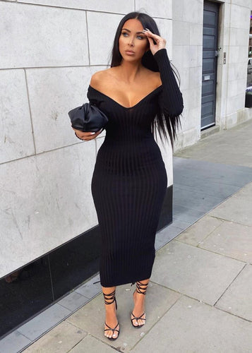 Solid Ribbed Maxi Knitted Dress